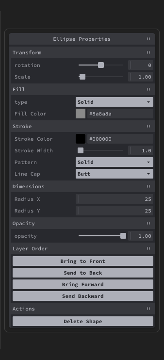 Ellipse editor controls